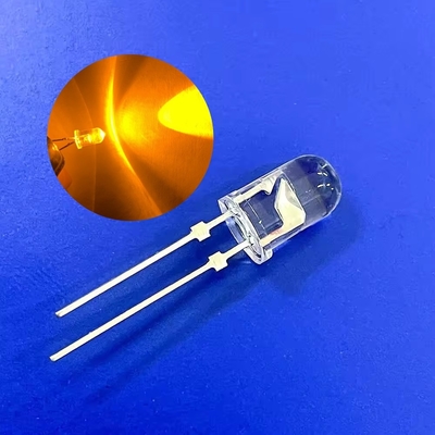 5mm Traffic Yellow Warna 595nm 12000mcd Gold Wire Round Head Pin Dengan Stopper
