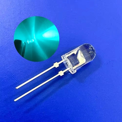 5mm Lampu Peringatan Lalu Lintas LED Diode 500nm Biru Hijau Warna 13800mcd Short Stopper Pin